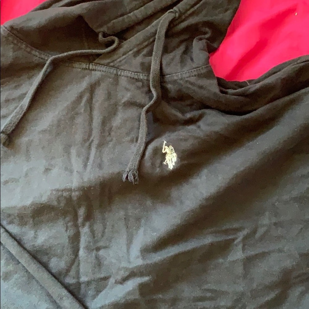 Black polo hoodie.